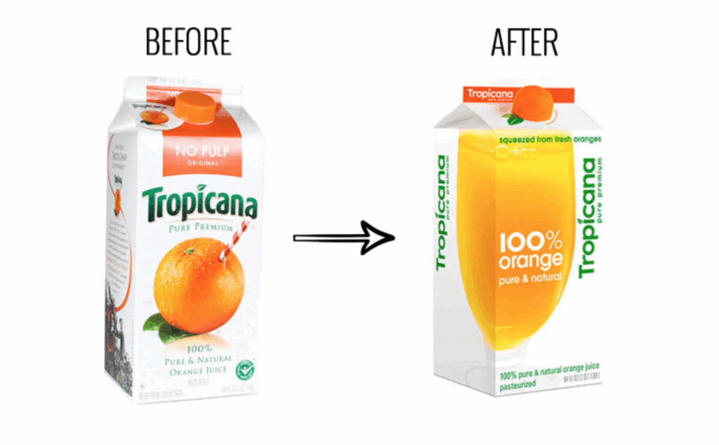 Tropicana change in logo design for minimalism in branding. 